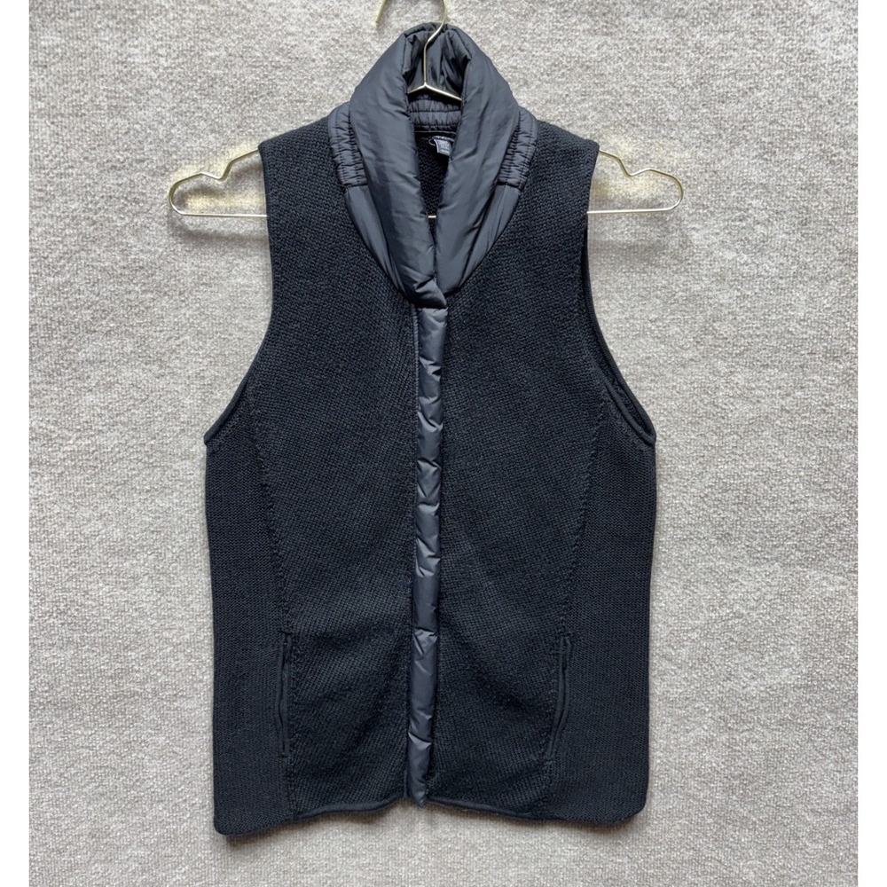 EILEEN FISHER Knits Women Medium Black Sweater Vest Merino Wool Full Zip EUC